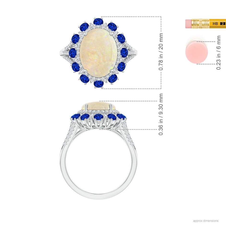 13.86x10.16x4.37mm AAAA GIA Certified Oval Opal Ring with Sapphire & Diamond Halo in 18K White Gold ruler