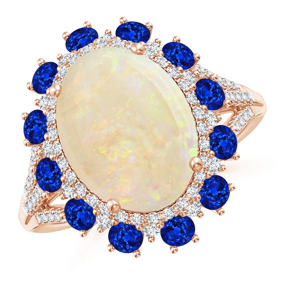 13.86x10.16x4.37mm AAAA GIA Certified Oval Opal Ring with Sapphire & Diamond Halo in Rose Gold 