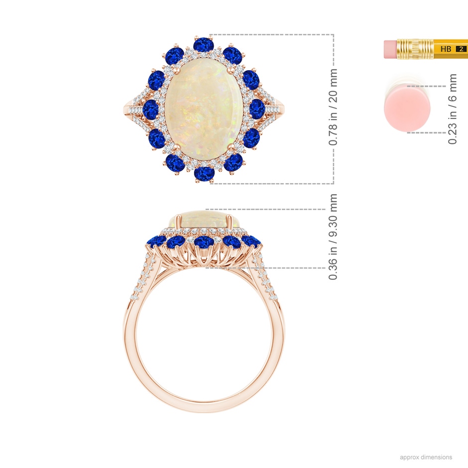 13.86x10.16x4.37mm AAAA GIA Certified Oval Opal Ring with Sapphire & Diamond Halo in Rose Gold Ruler