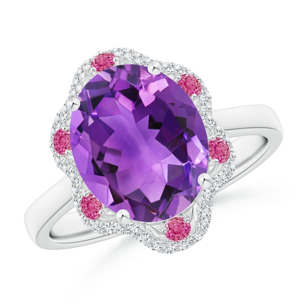 11x9mm AAA Amethyst Floral Cocktail Ring with Reverse Tapered Shank in White Gold