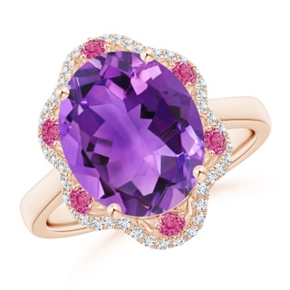 12x10mm AAA Amethyst Floral Cocktail Ring with Reverse Tapered Shank in Rose Gold