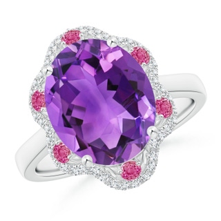 12x10mm AAA Amethyst Floral Cocktail Ring with Reverse Tapered Shank in White Gold