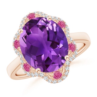 12x10mm AAAA Amethyst Floral Cocktail Ring with Reverse Tapered Shank in Rose Gold