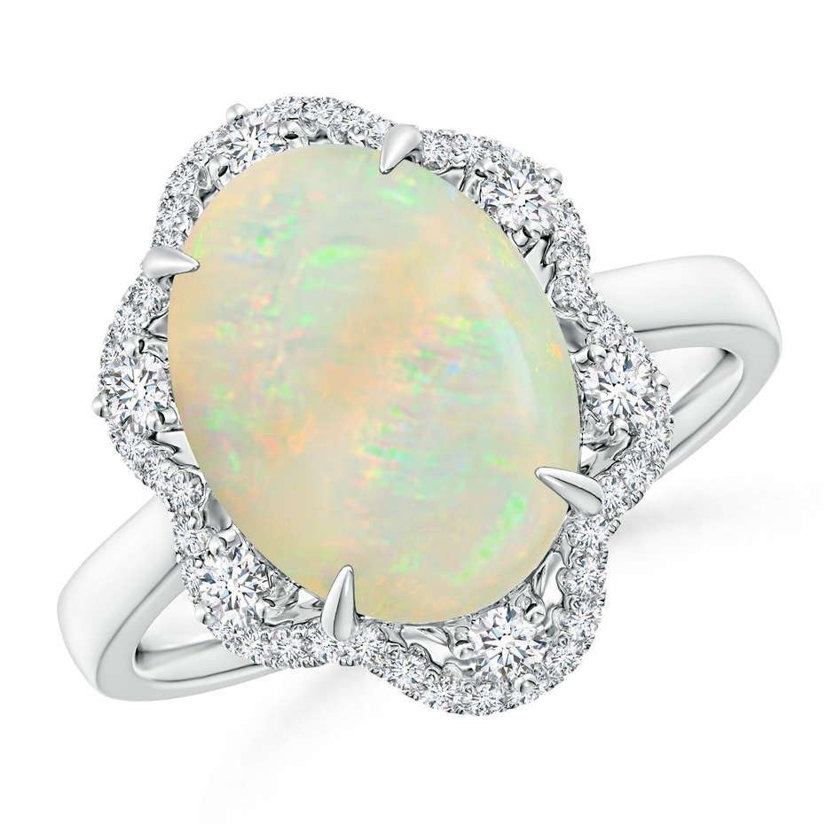 12.90x10.53x4.24mm AAA GIA Certified Opal Floral Ring with Reverse Tapered Shank in 18K White Gold 