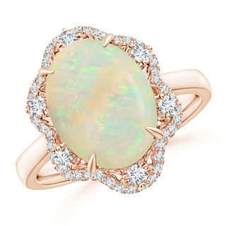 12.90x10.53x4.24mm AAA GIA Certified Opal Floral Ring with Reverse Tapered Shank in 9K Rose Gold