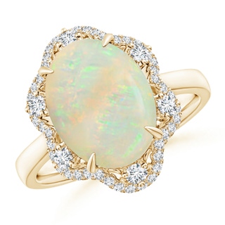 12.90x10.53x4.24mm AAA GIA Certified Opal Floral Ring with Reverse Tapered Shank in Yellow Gold