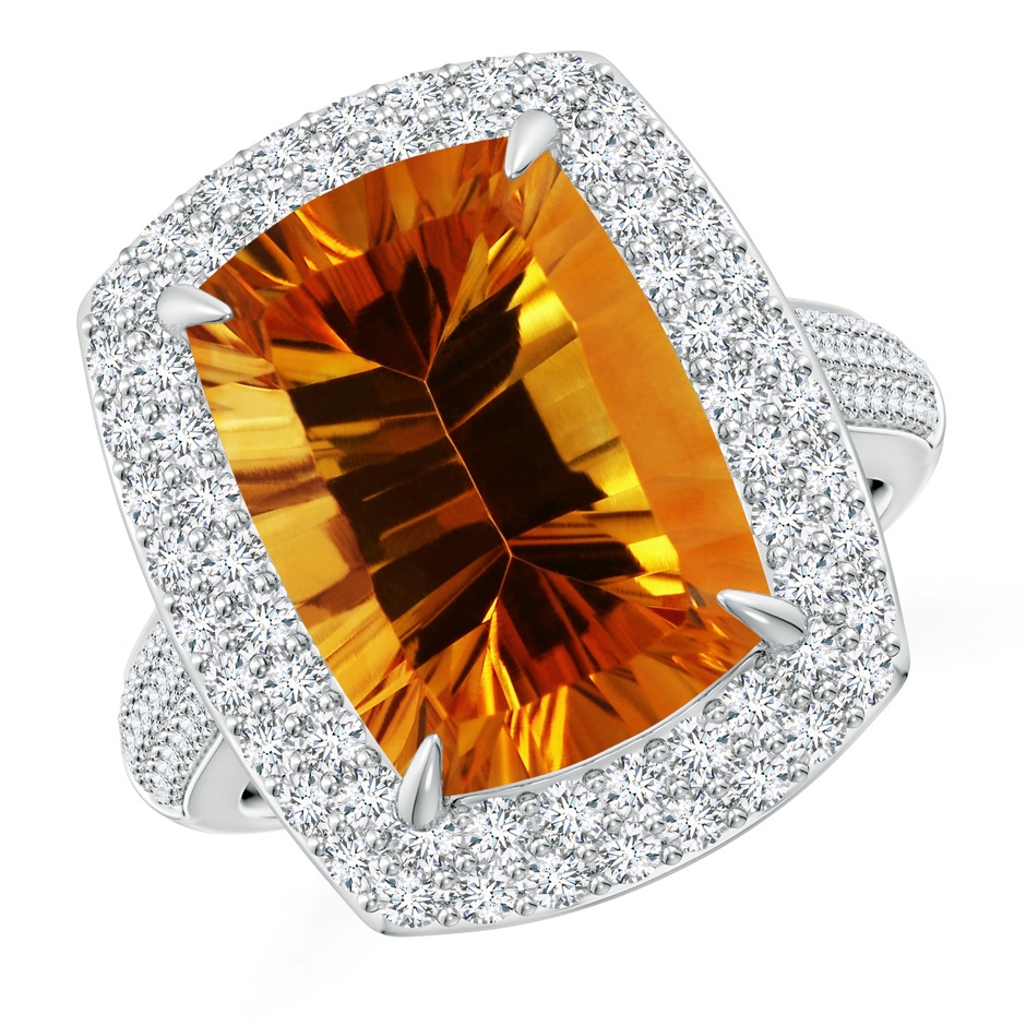 14.08x10.01x7.08mm AAAA GIA Certified Claw-Set Citrine Double Halo Ring in White Gold 