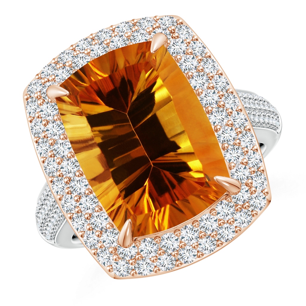 14.08x10.01x7.08mm AAAA GIA Certified Claw-Set Citrine Double Halo Ring in White Gold Rose Gold