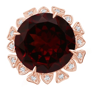 14.89-15.07x8.09mm AAAA GIA Certified Round Garnet Ring with Triangular Motif Halo in 18K Rose Gold