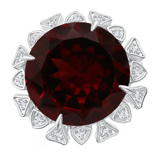 14.89-15.07x8.09mm AAAA GIA Certified Round Garnet Ring with Triangular Motif Halo in 18K White Gold