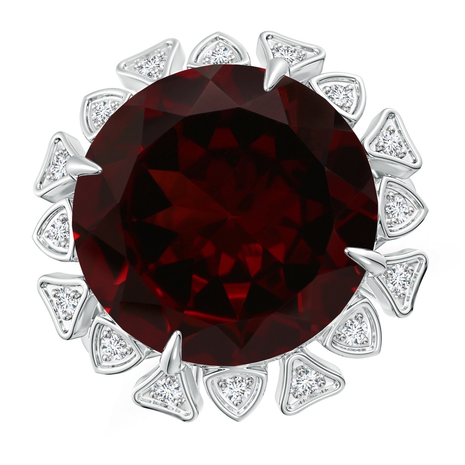 14.89-15.07x8.09mm AAAA GIA Certified Round Garnet Ring with Triangular Motif Halo in 18K White Gold 