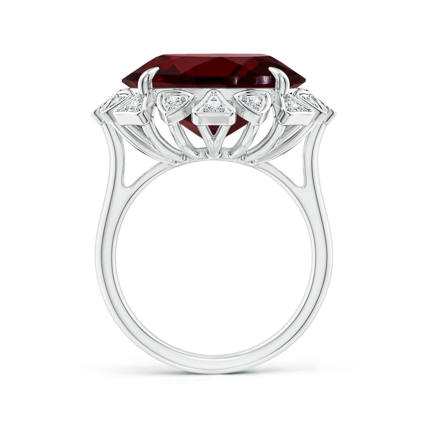 14.89-15.07x8.09mm AAAA GIA Certified Round Garnet Ring with Triangular Motif Halo in 18CT White Gold - side 2