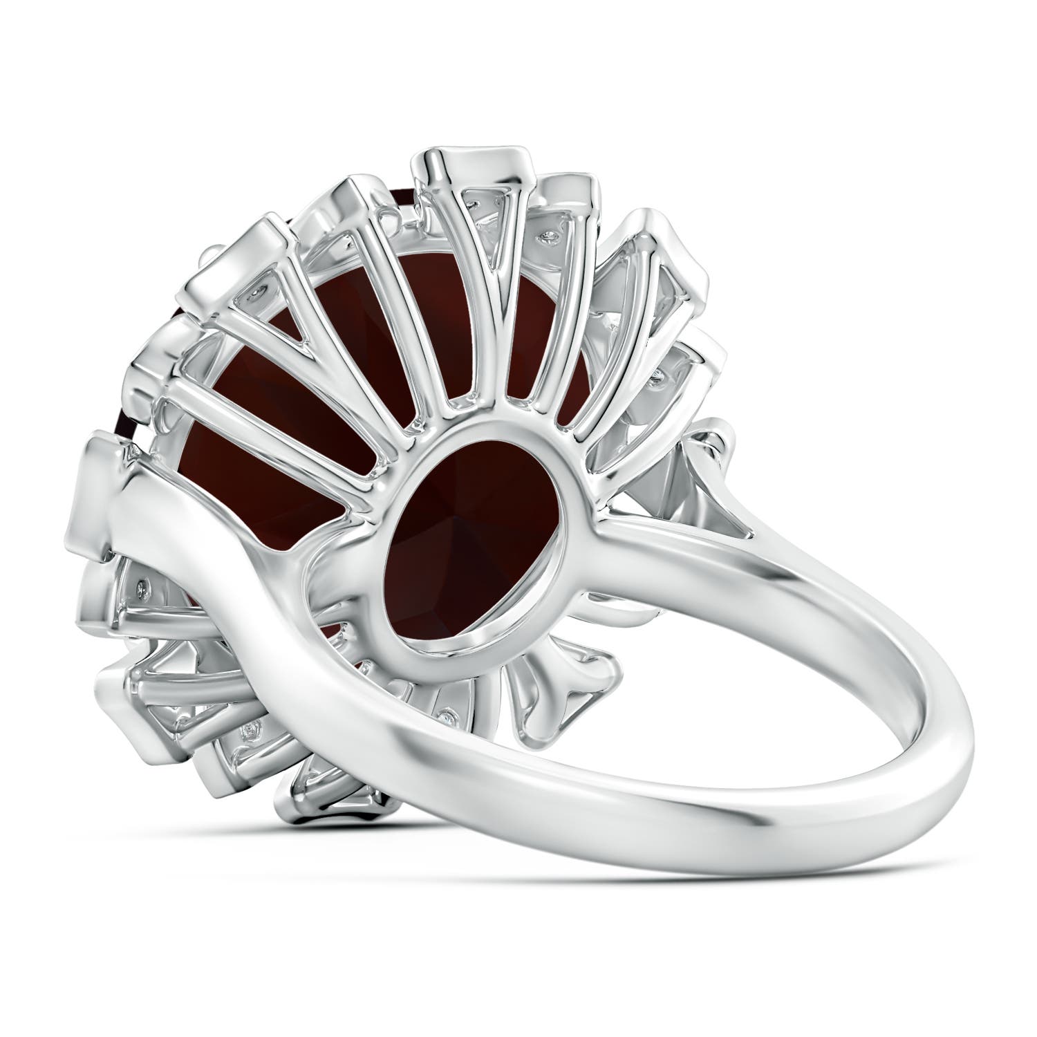 14.89-15.07x8.09mm AAAA GIA Certified Round Garnet Ring with Triangular Motif Halo in 18CT White Gold - side 5
