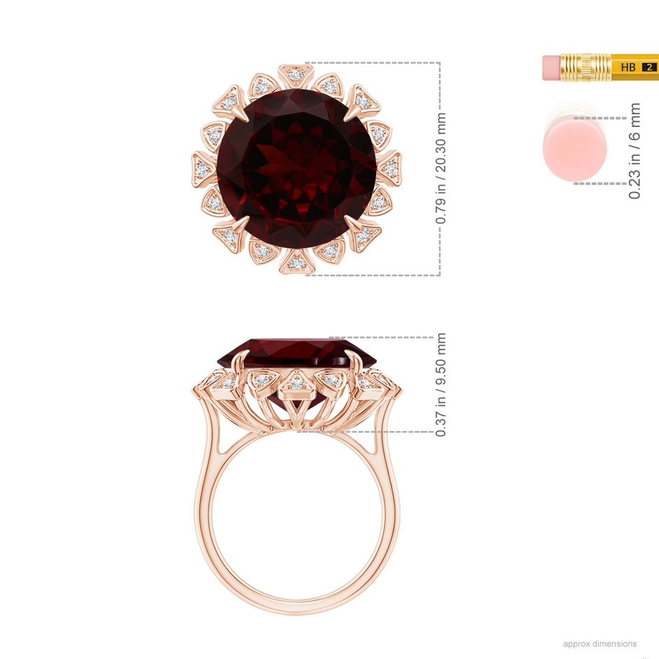 14.89-15.07x8.09mm AAAA GIA Certified Round Garnet Ring with Triangular Motif Halo in Rose Gold ruler