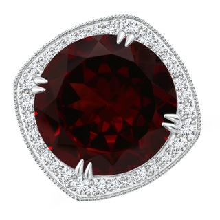 14.89-15.07x8.09mm AAAA GIA Certified Round Garnet Cocktail Ring with Cushion Halo in 18K White Gold