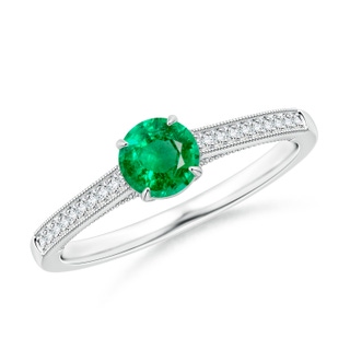 5mm AAA Vintage Inspired Claw-Set Round Emerald Solitaire Ring in White Gold