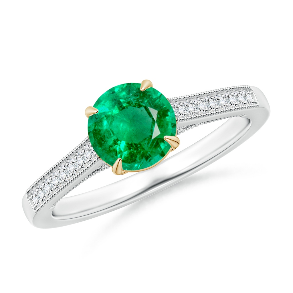 6.5mm AAA Vintage Inspired Claw-Set Round Emerald Solitaire Ring in White Gold Yellow Gold