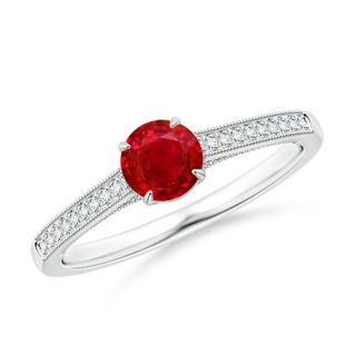 5mm AAA Vintage Inspired Claw-Set Round Ruby Solitaire Ring in 10K White Gold