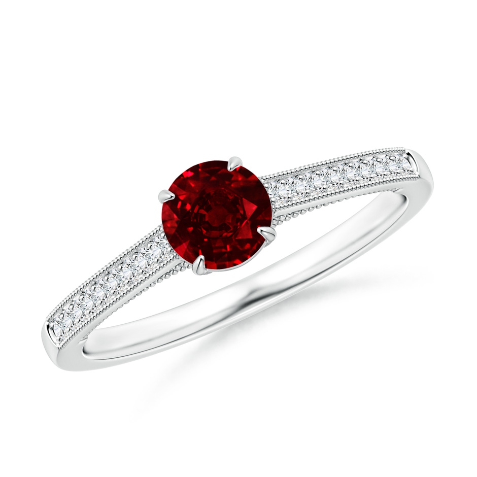 5mm Lab-Grown Vintage Inspired Claw-Set Round Ruby Solitaire Ring in White Gold 