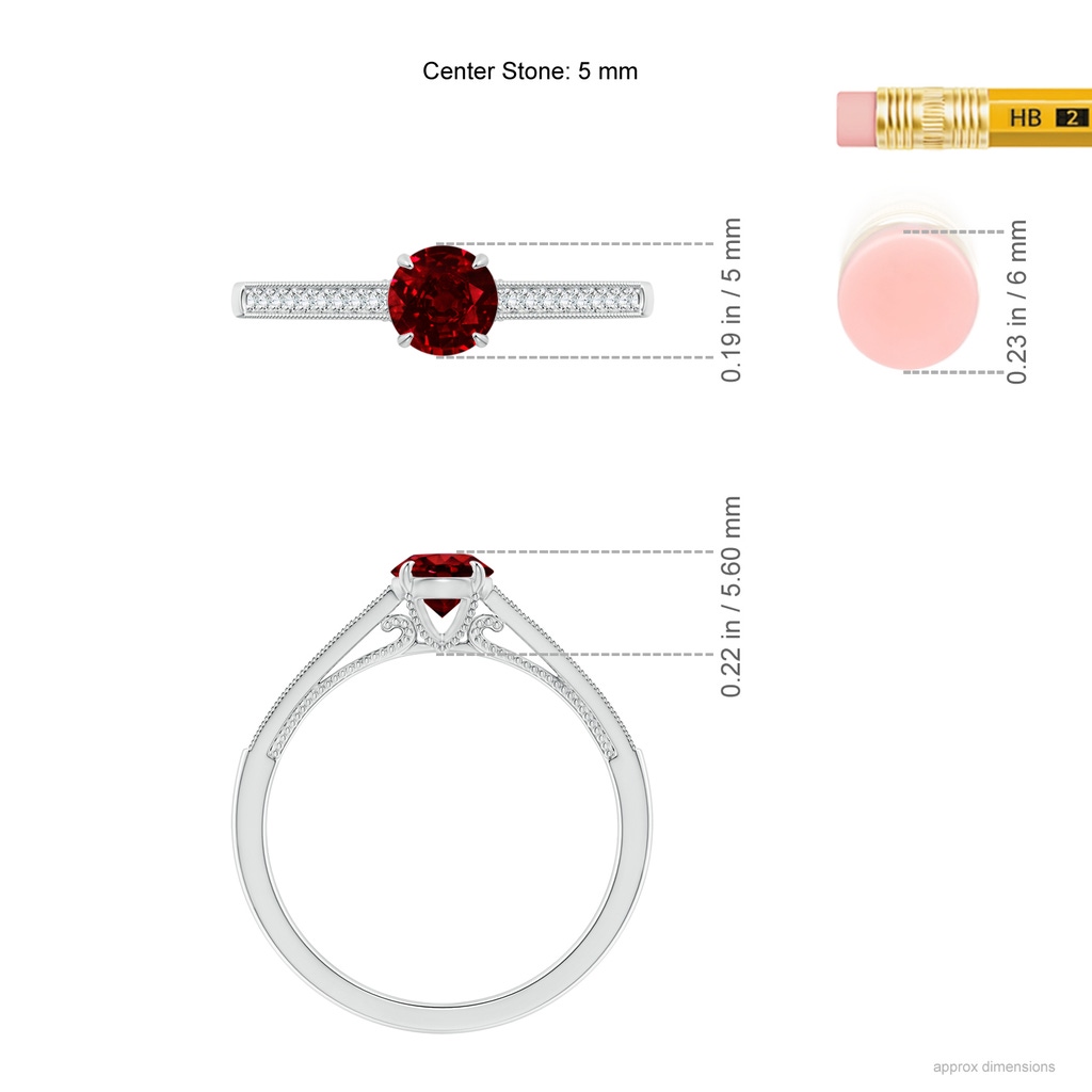 5mm AAAA Vintage Inspired Claw-Set Round Ruby Solitaire Ring in White Gold Ruler