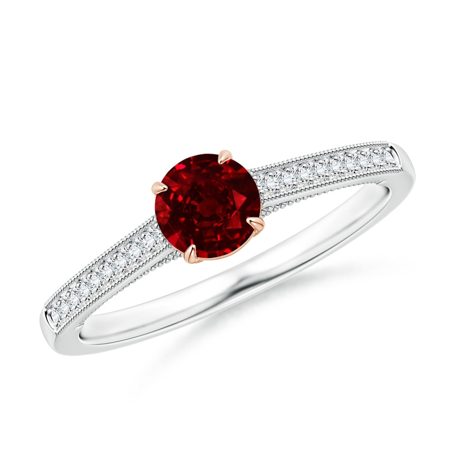 5mm AAAA Vintage Inspired Claw-Set Round Ruby Solitaire Ring in White Gold Rose Gold 