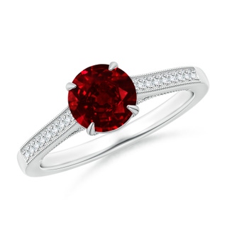6.5mm AAAA Vintage Inspired Claw-Set Round Ruby Solitaire Ring in 10K White Gold