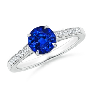 6.5mm AAAA Vintage Inspired Claw-Set Round Sapphire Solitaire Ring in White Gold