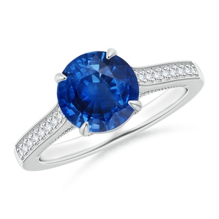 8mm AAA Vintage Inspired Claw-Set Round Sapphire Solitaire Ring in White Gold