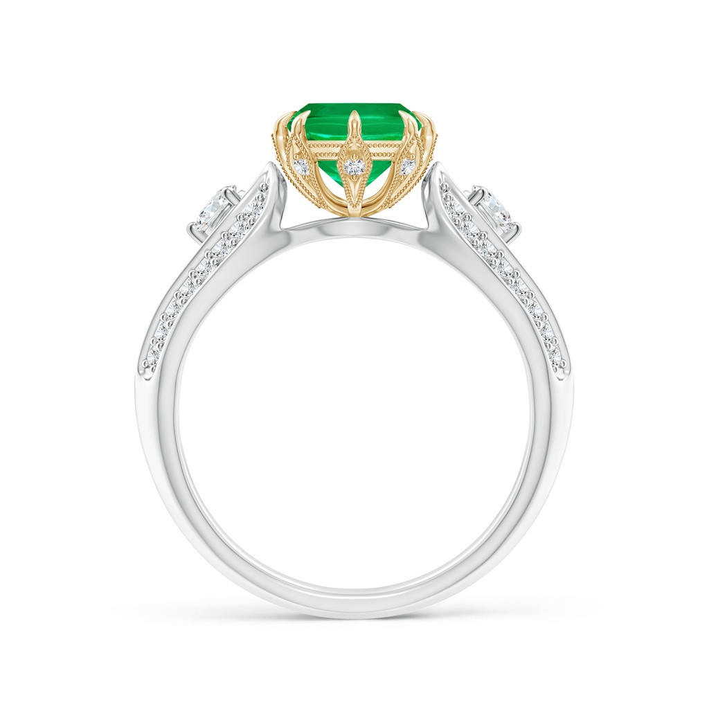 6mm AAA Vintage Inspired Cushion Emerald Split Shank Ring in White Gold Yellow Gold Product Image