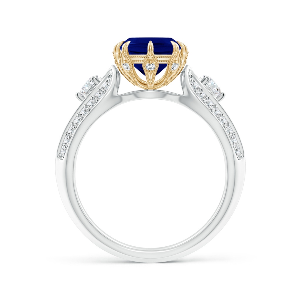 7mm AAA Vintage Inspired Cushion Sapphire Split Shank Ring in White Gold Yellow Gold Product Image