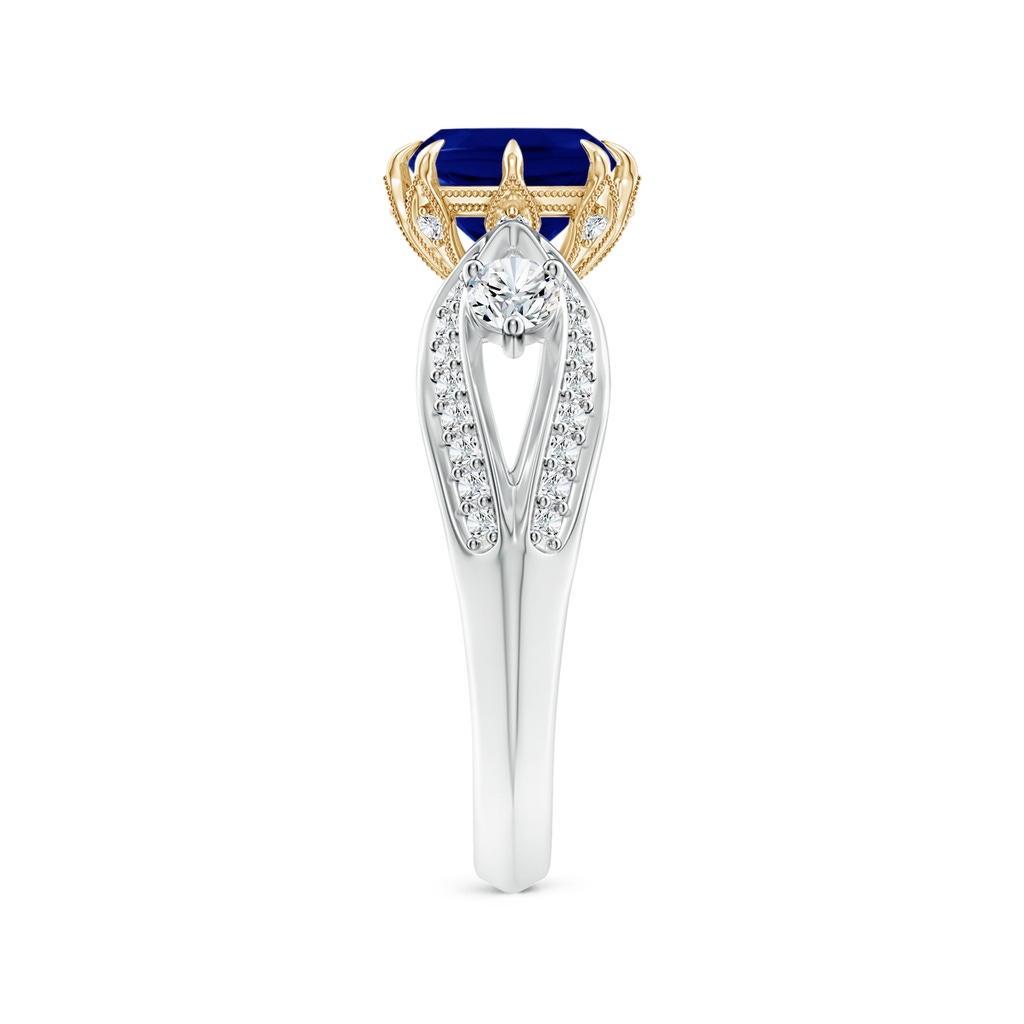 7mm AAA Vintage Inspired Cushion Sapphire Split Shank Ring in White Gold Yellow Gold Product Image