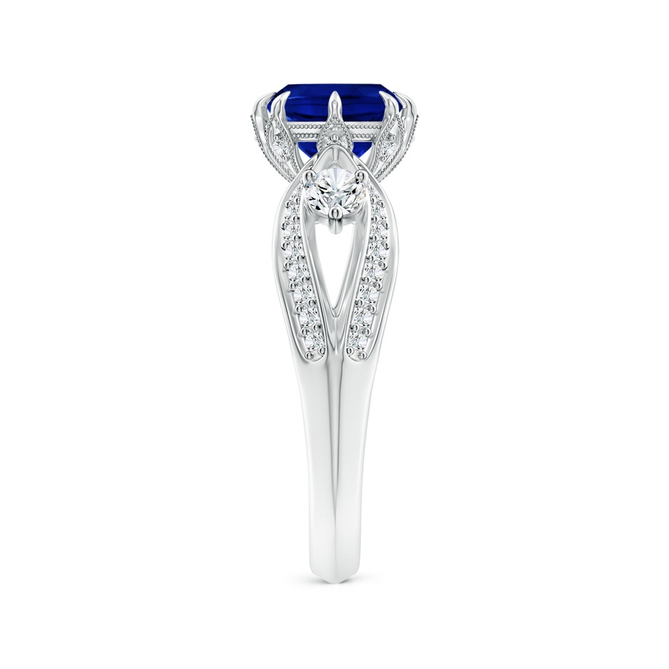 7mm Lab-Grown Vintage Inspired Cushion Sapphire Split Shank Ring in White Gold product image