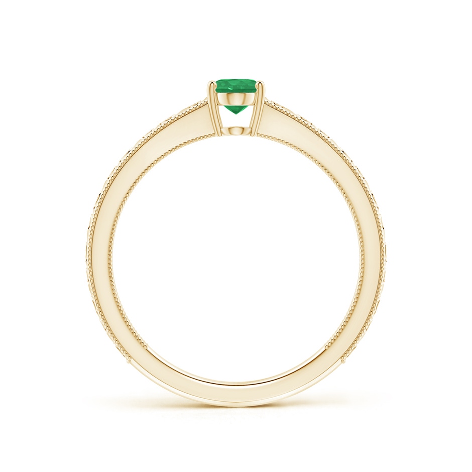 6x4mm A Vintage Inspired Oval Emerald Ring with Engraved Shank in Yellow Gold side-1
