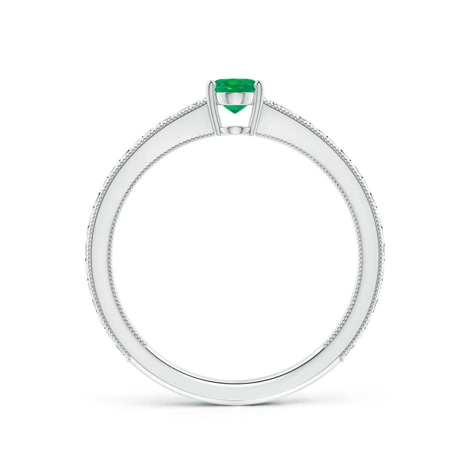 6x4mm AA Vintage Inspired Oval Emerald Ring with Engraved Shank in White Gold side-1