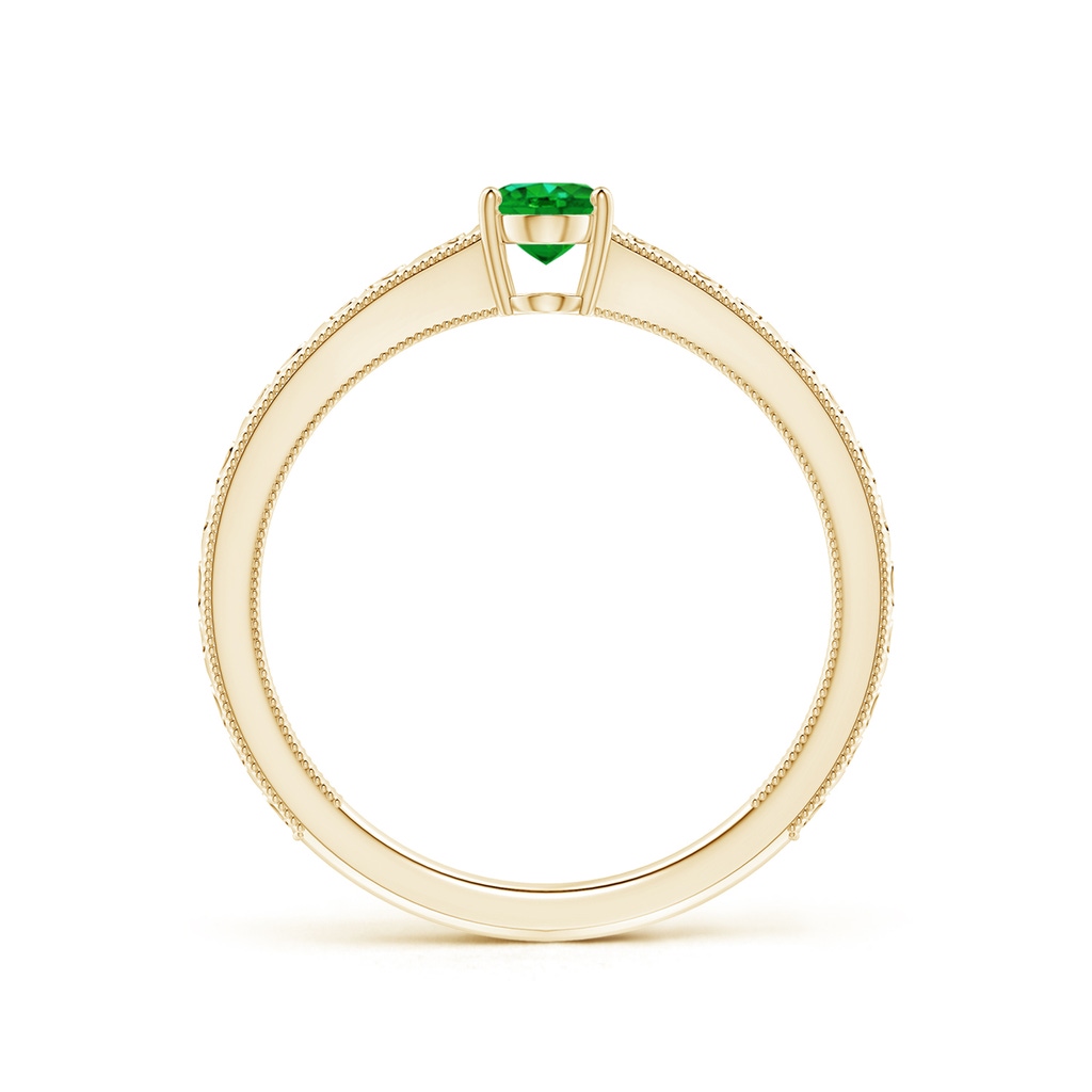 6x4mm AAAA Vintage Inspired Oval Emerald Ring with Engraved Shank in 10K Yellow Gold Side-1