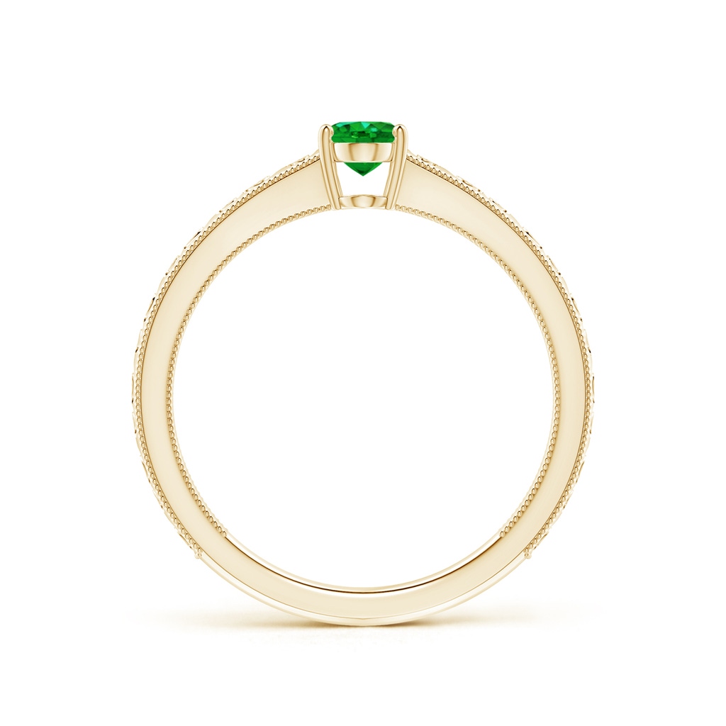 6x4mm AAAA Vintage Inspired Oval Emerald Ring with Engraved Shank in 10K Yellow Gold - side_1