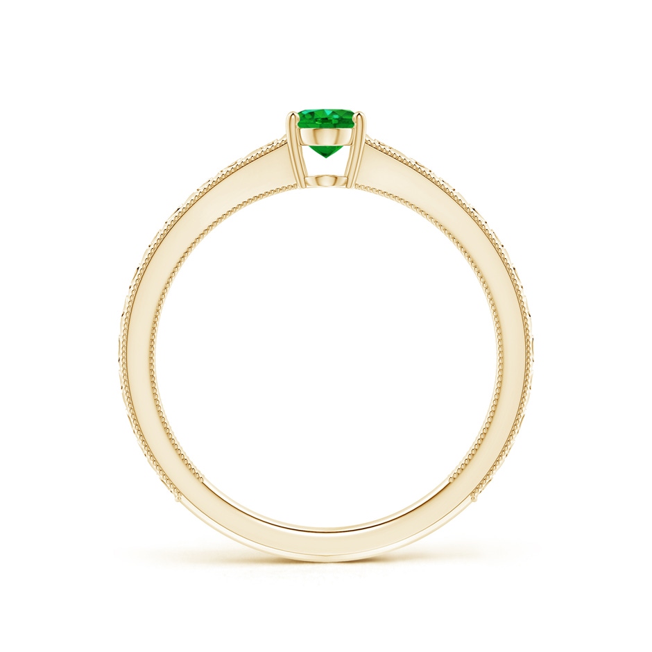 6x4mm AAAA Vintage Inspired Oval Emerald Ring with Engraved Shank in 10K Yellow Gold side-1