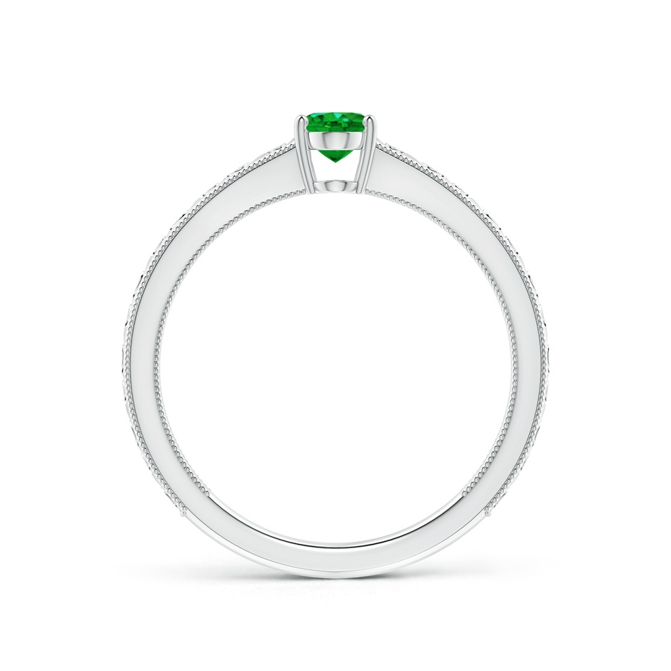 6x4mm AAAA Vintage Inspired Oval Emerald Ring with Engraved Shank in White Gold side-1