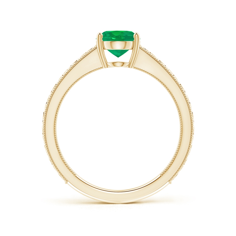 8x6mm AA Vintage Inspired Oval Emerald Ring with Engraved Shank in Yellow Gold side-1