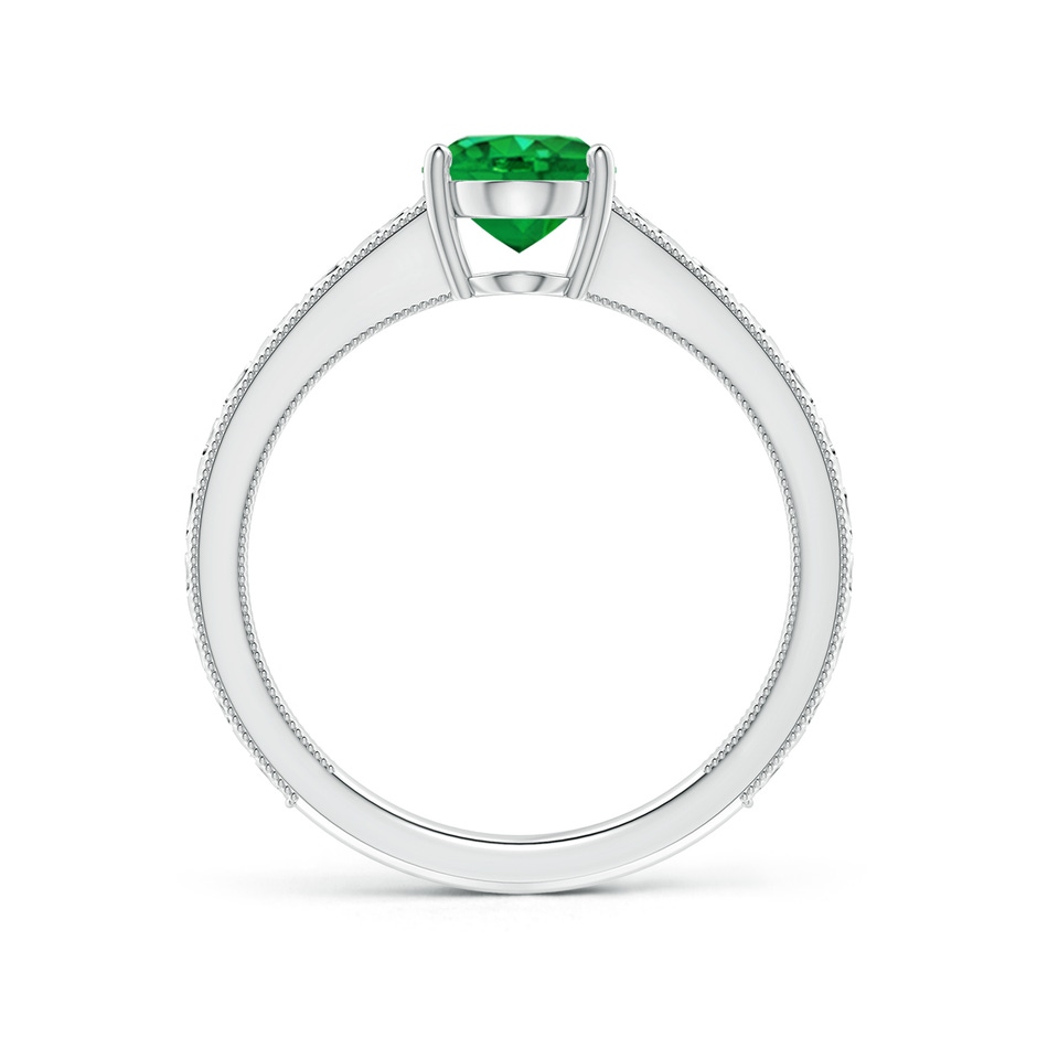 8x6mm AAA Vintage Inspired Oval Emerald Ring with Engraved Shank in White Gold side-1