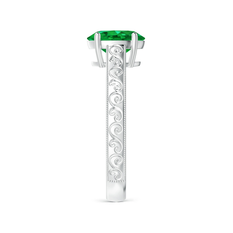 8x6mm AAA Vintage Inspired Oval Emerald Ring with Engraved Shank in White Gold side-2