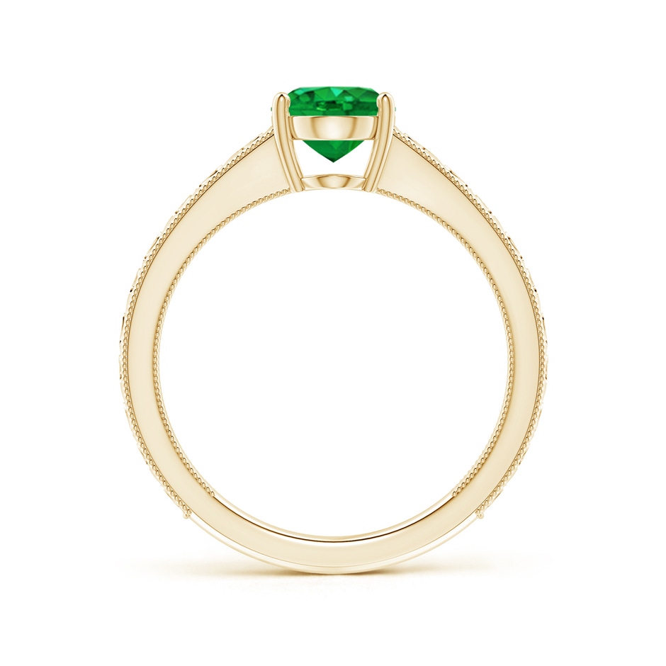 8x6mm AAA Vintage Inspired Oval Emerald Ring with Engraved Shank in Yellow Gold side-1