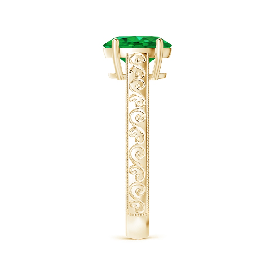 8x6mm AAA Vintage Inspired Oval Emerald Ring with Engraved Shank in Yellow Gold side-2