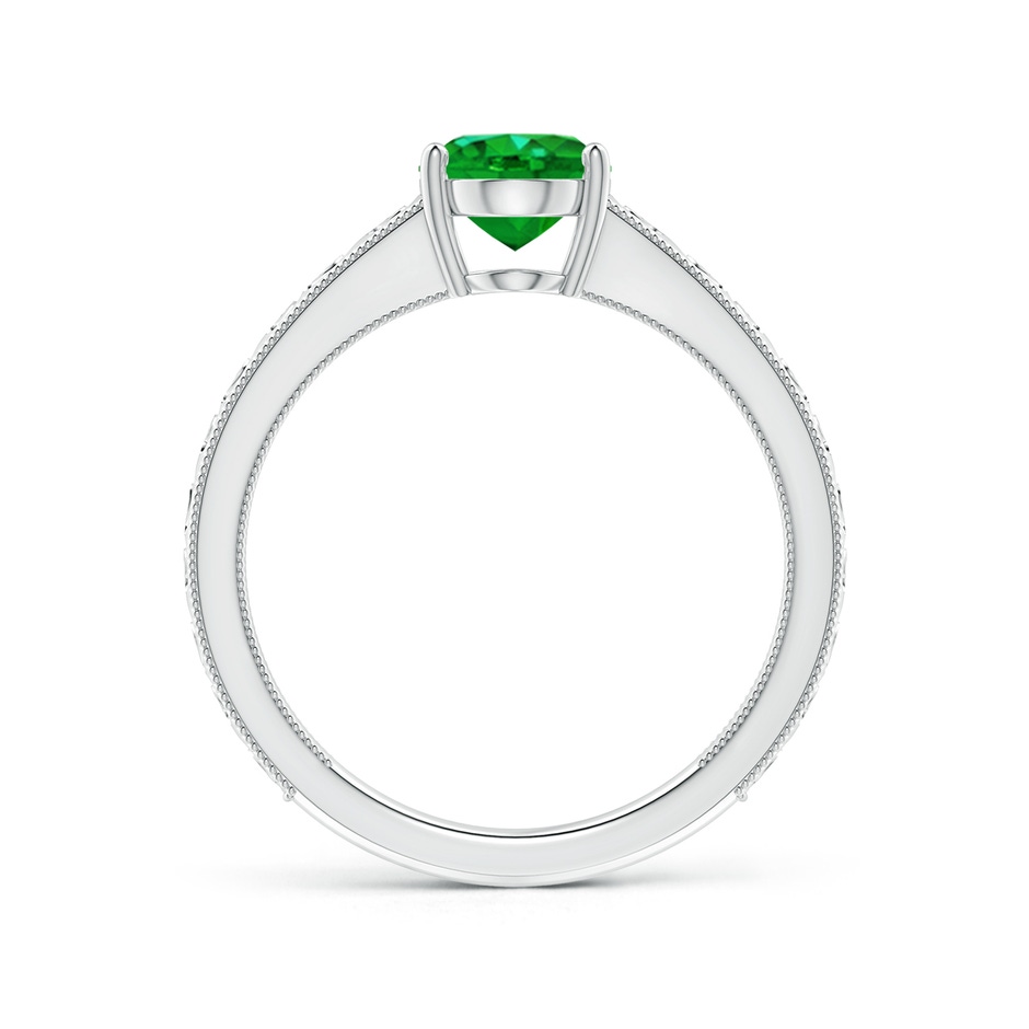 8x6mm AAAA Vintage Inspired Oval Emerald Ring with Engraved Shank in White Gold side-1