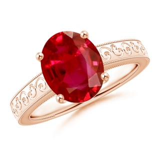 10x8mm AAA Vintage Inspired Oval Ruby Ring with Engraved Shank in Rose Gold