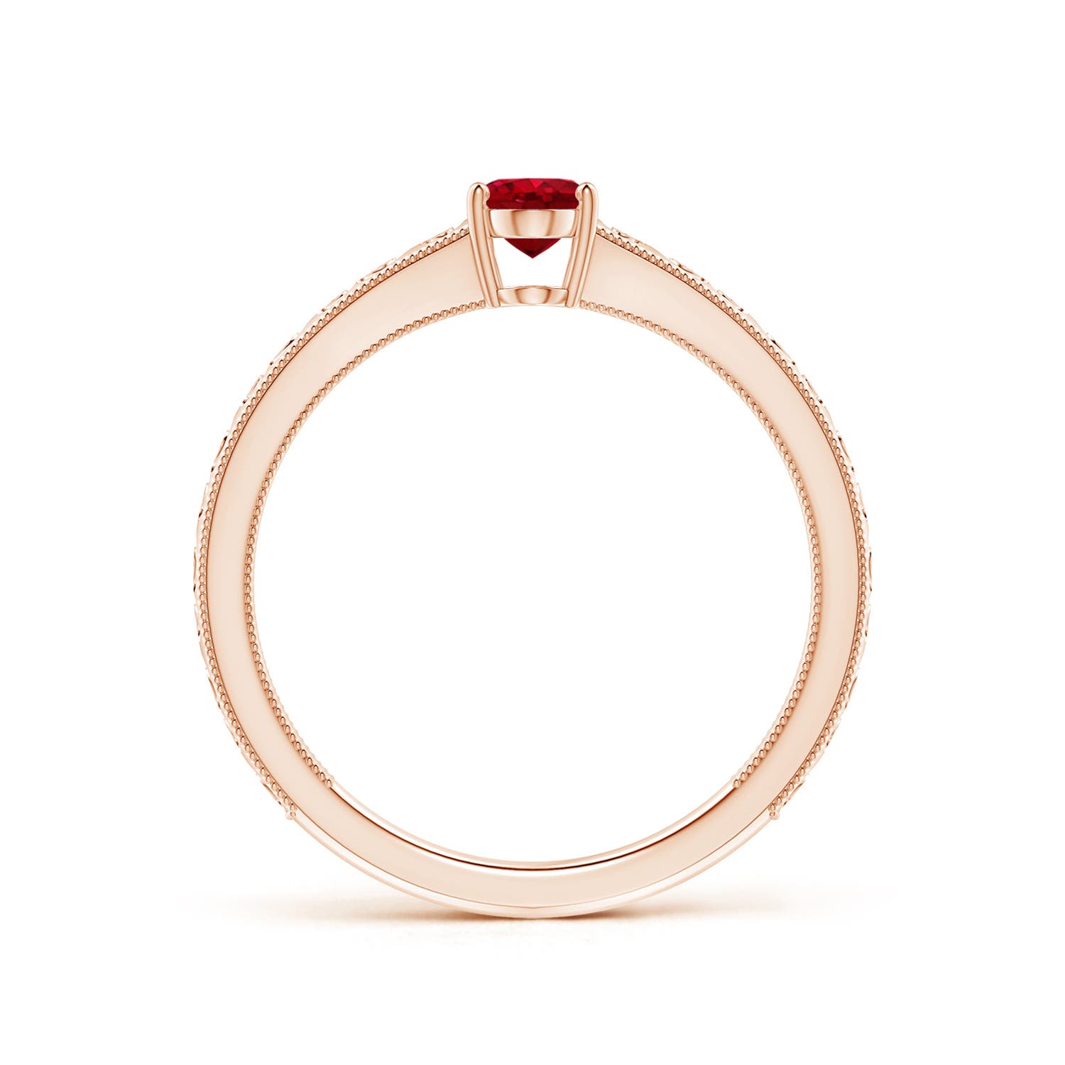 6x4mm AAA Vintage Inspired Oval Ruby Ring with Engraved Shank in Rose Gold