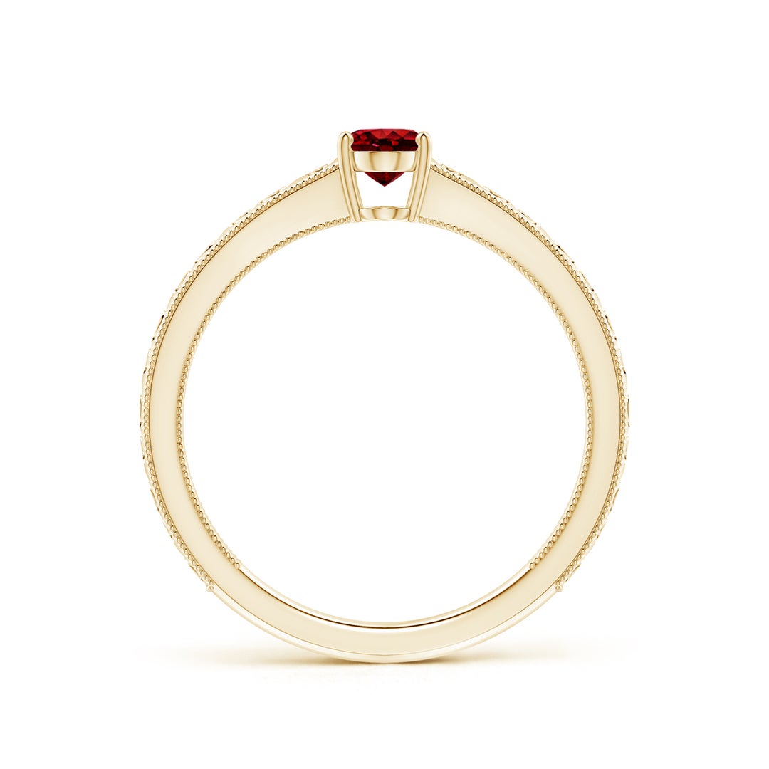 6x4mm AAAA Vintage Inspired Oval Ruby Ring with Engraved Shank in Yellow Gold - side 2