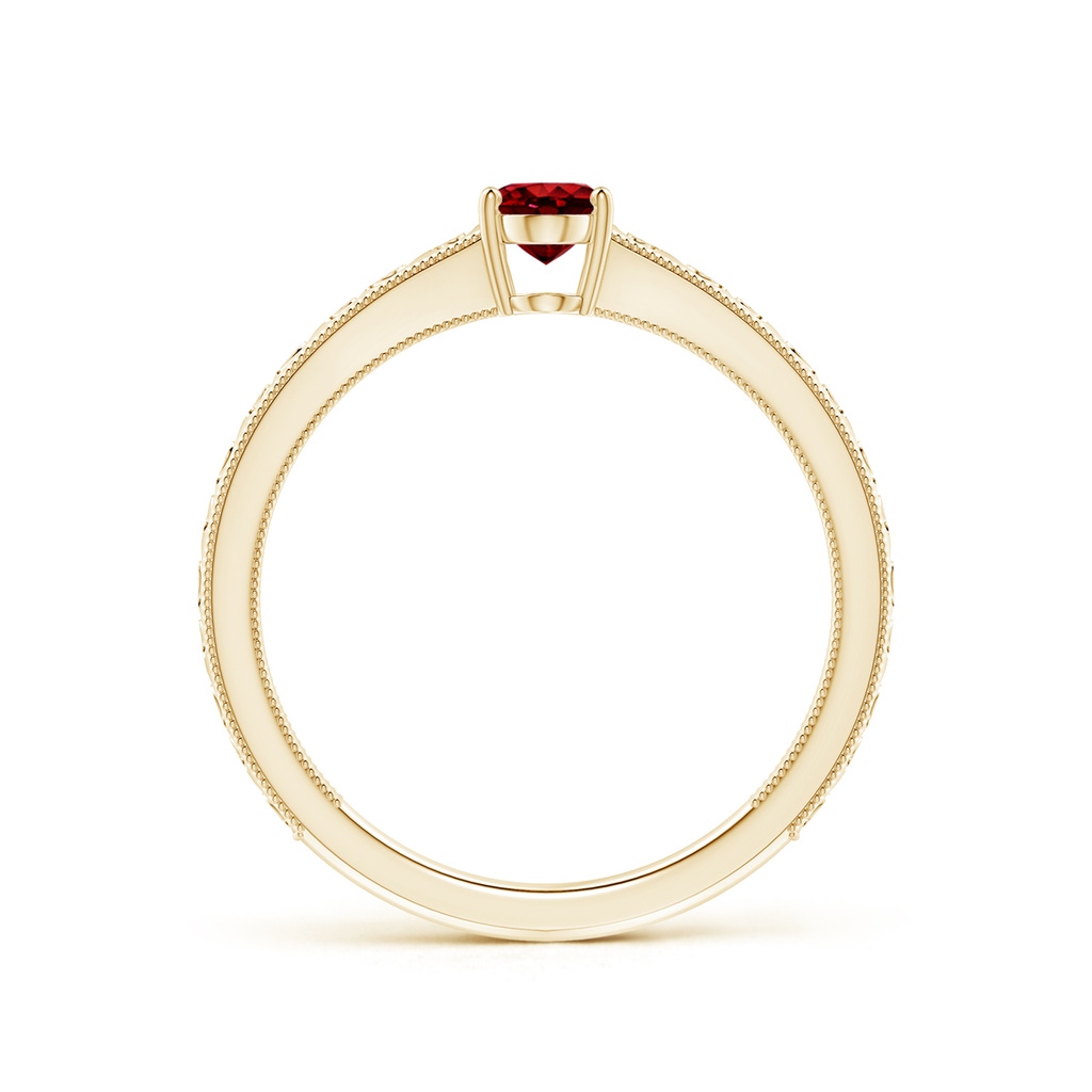 6x4mm AAAA Vintage Inspired Oval Ruby Ring with Engraved Shank in Yellow Gold - side 199