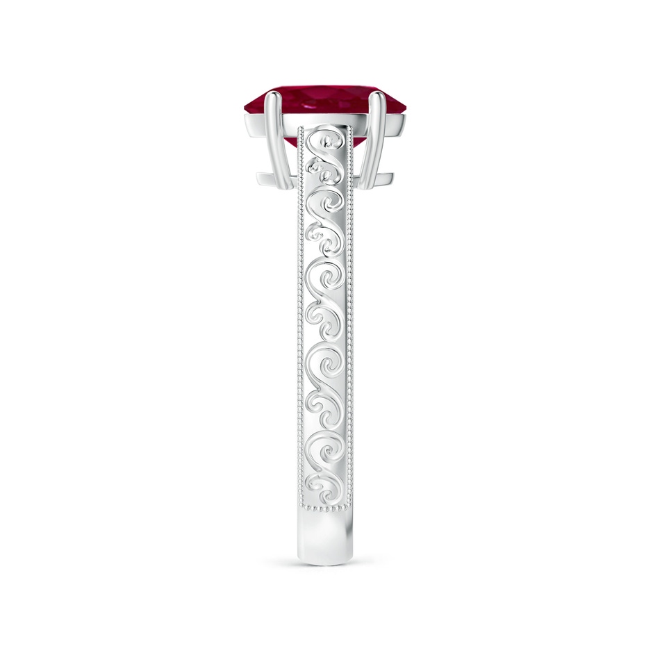 8x6mm A Vintage Inspired Oval Ruby Ring with Engraved Shank in White Gold side 299
