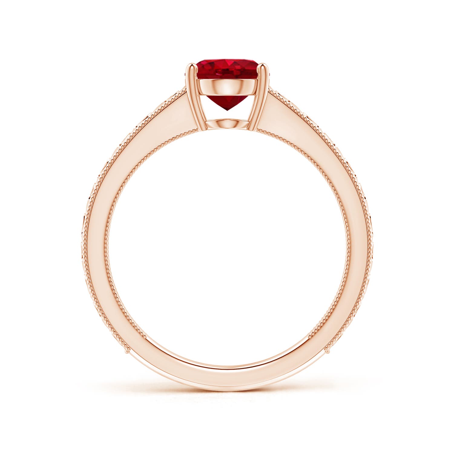 8x6mm AAA Vintage Inspired Oval Ruby Ring with Engraved Shank in Rose Gold